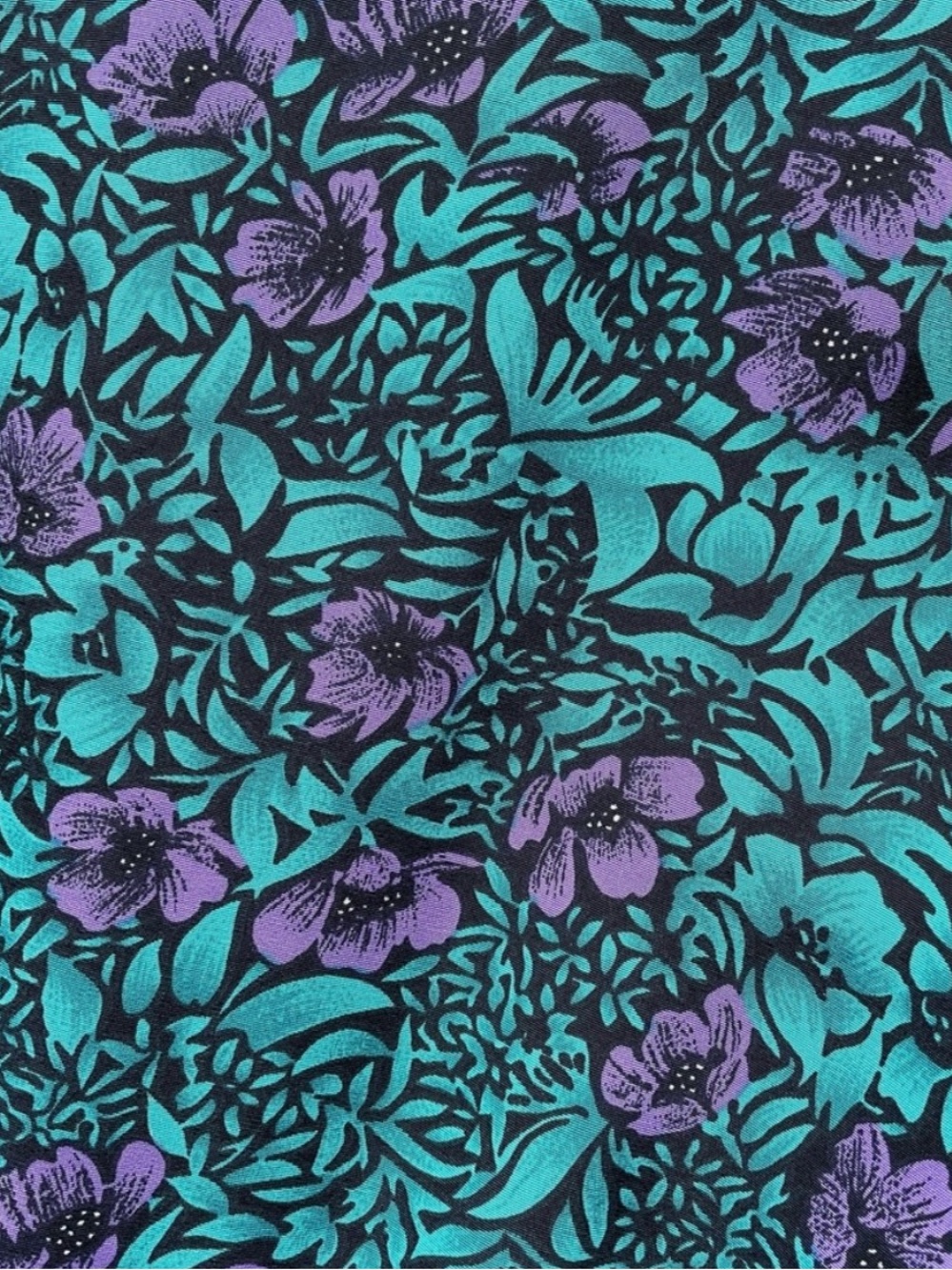 Vintage 80s Union Made Peplum Dress Teal Purple Floral Made in Canada Pantel - Picture 11 of 14